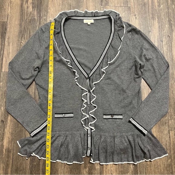 Grege Paris Ruffled Hem Long Sleeve Knit Cardigan V Neck Sweater Evening PartyXL - Picture 14 of 15